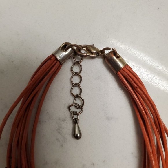 Burnt Orange Faux Leather Strappy Bracelet Gold Preppy Boho Neutral Work Office - Picture 5 of 7